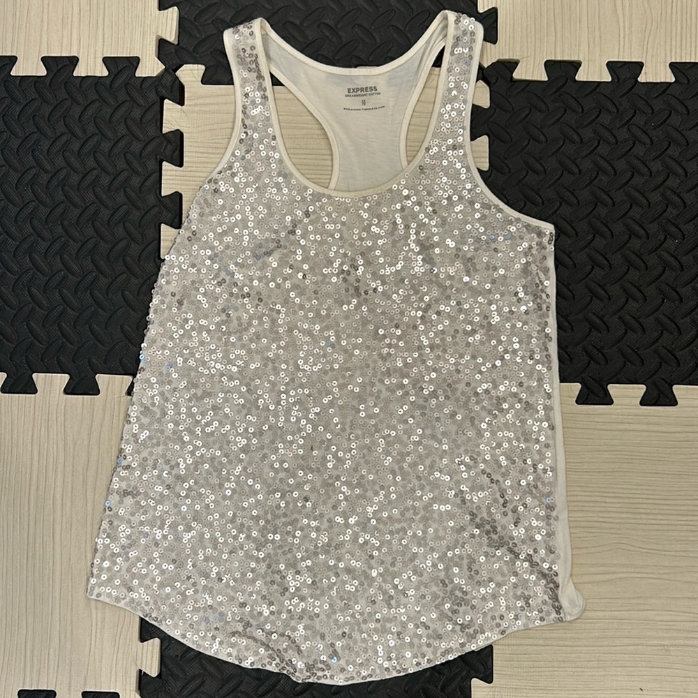 Express cream Sequin Racerback Scoop Neck Top Size XS